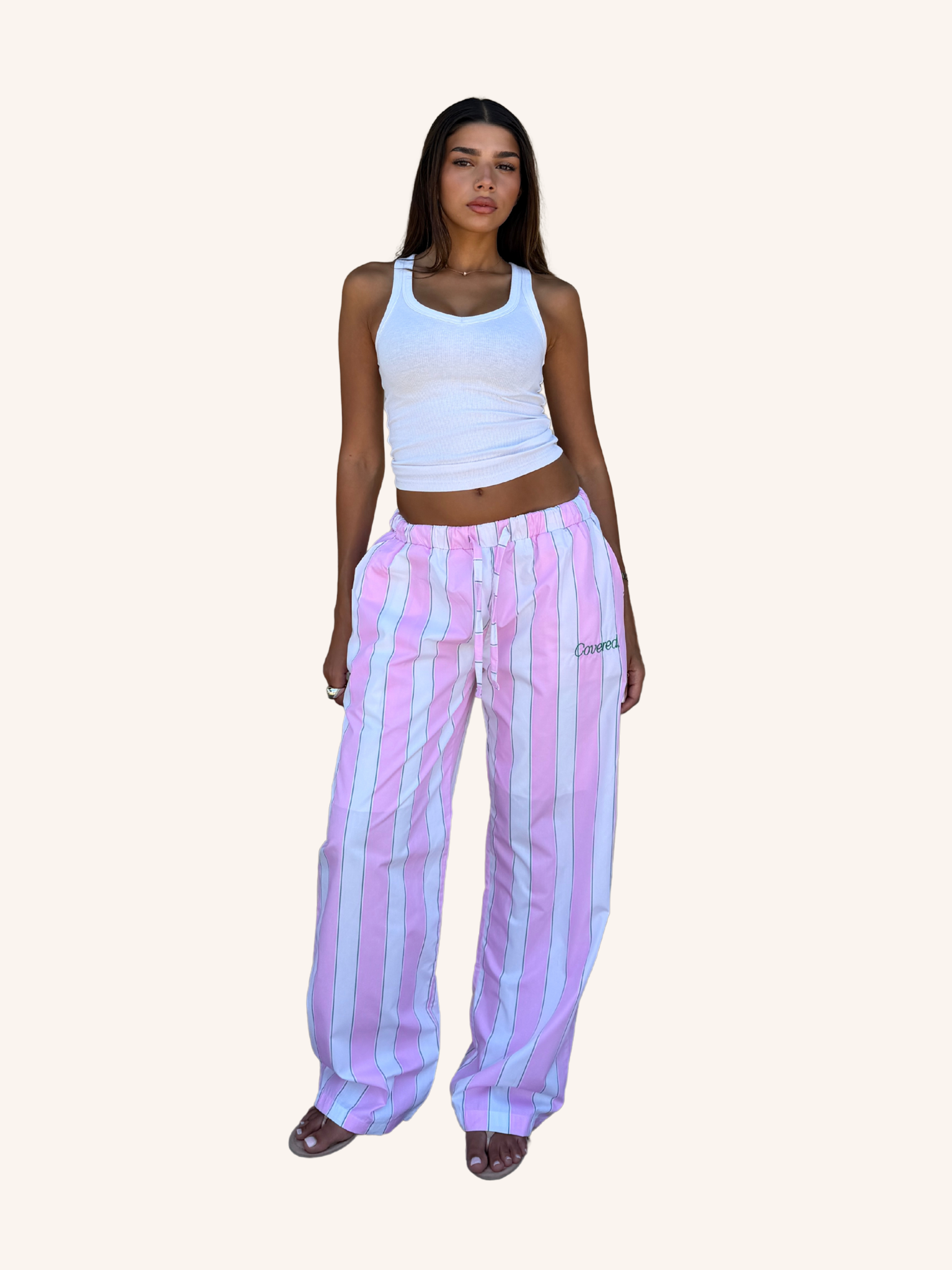 Cotton Candy Stripe Wide-Leg Pants