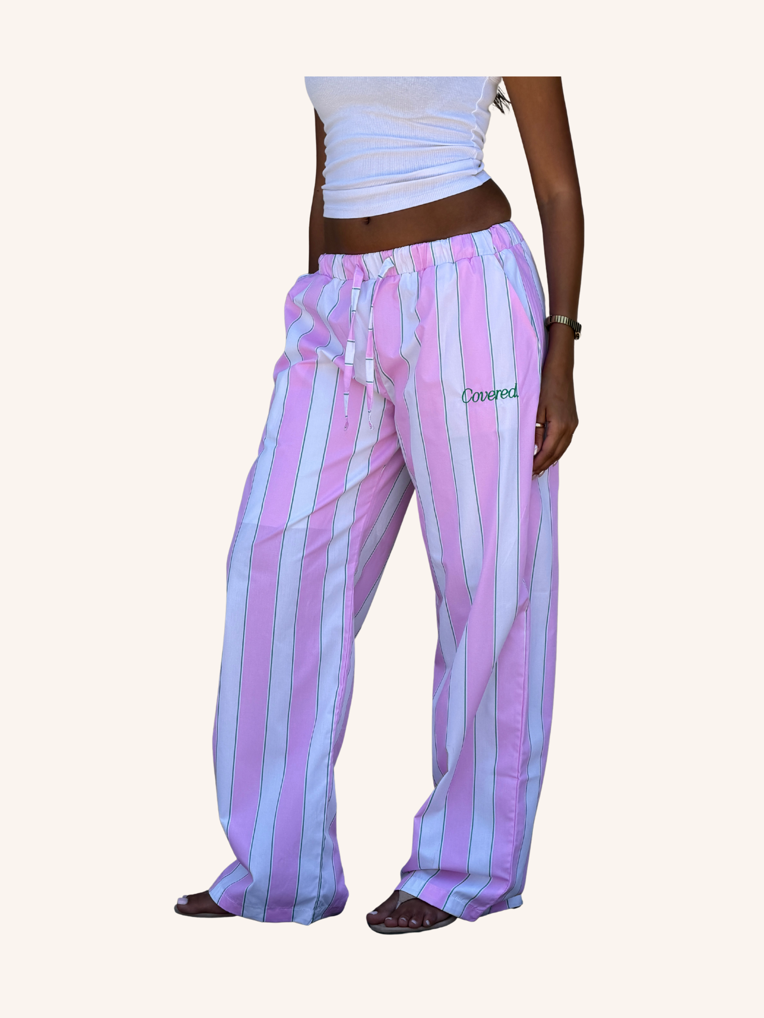 Cotton Candy Stripe Wide-Leg Pants