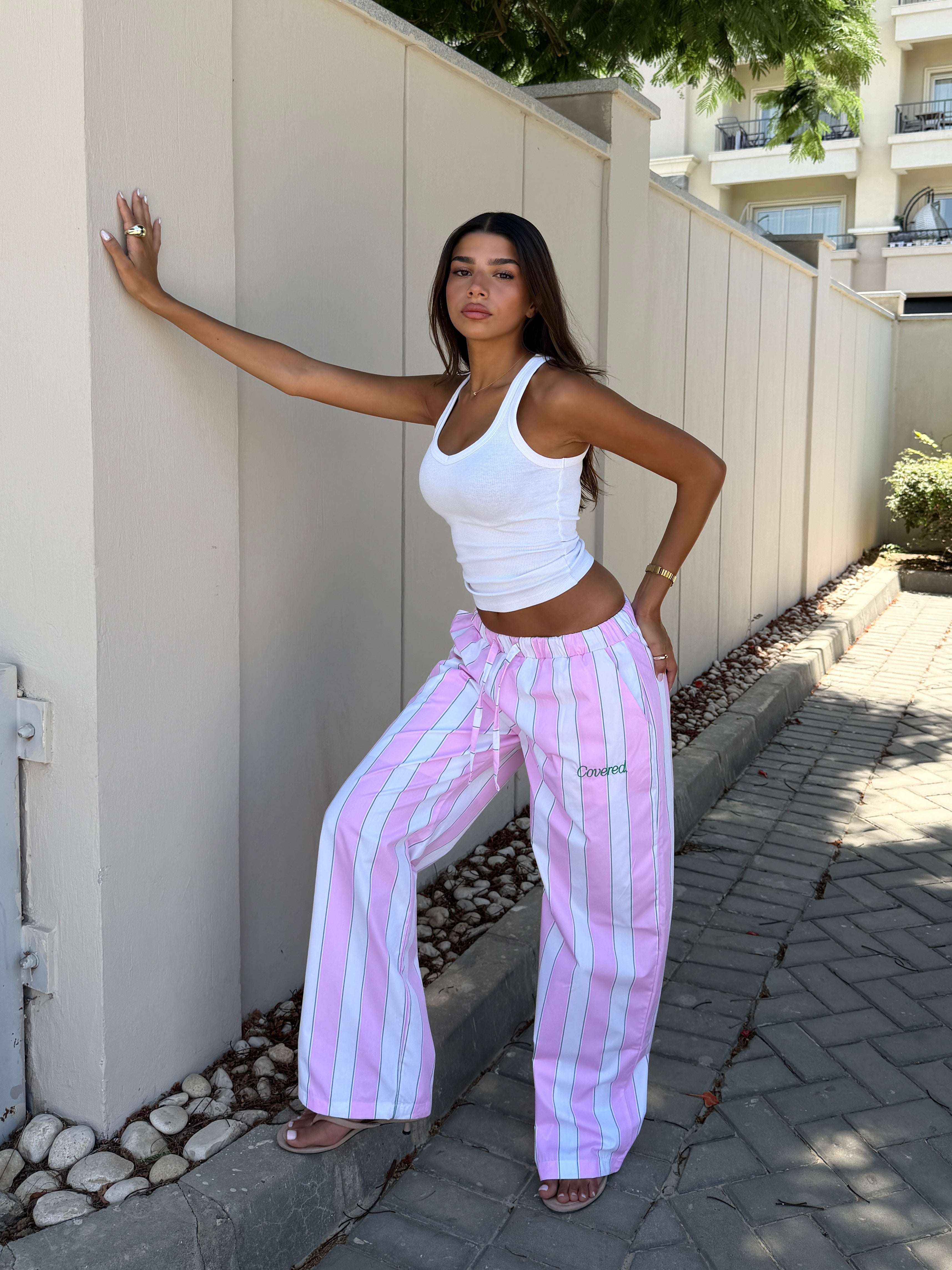Cotton Candy Stripe Wide-Leg Pants